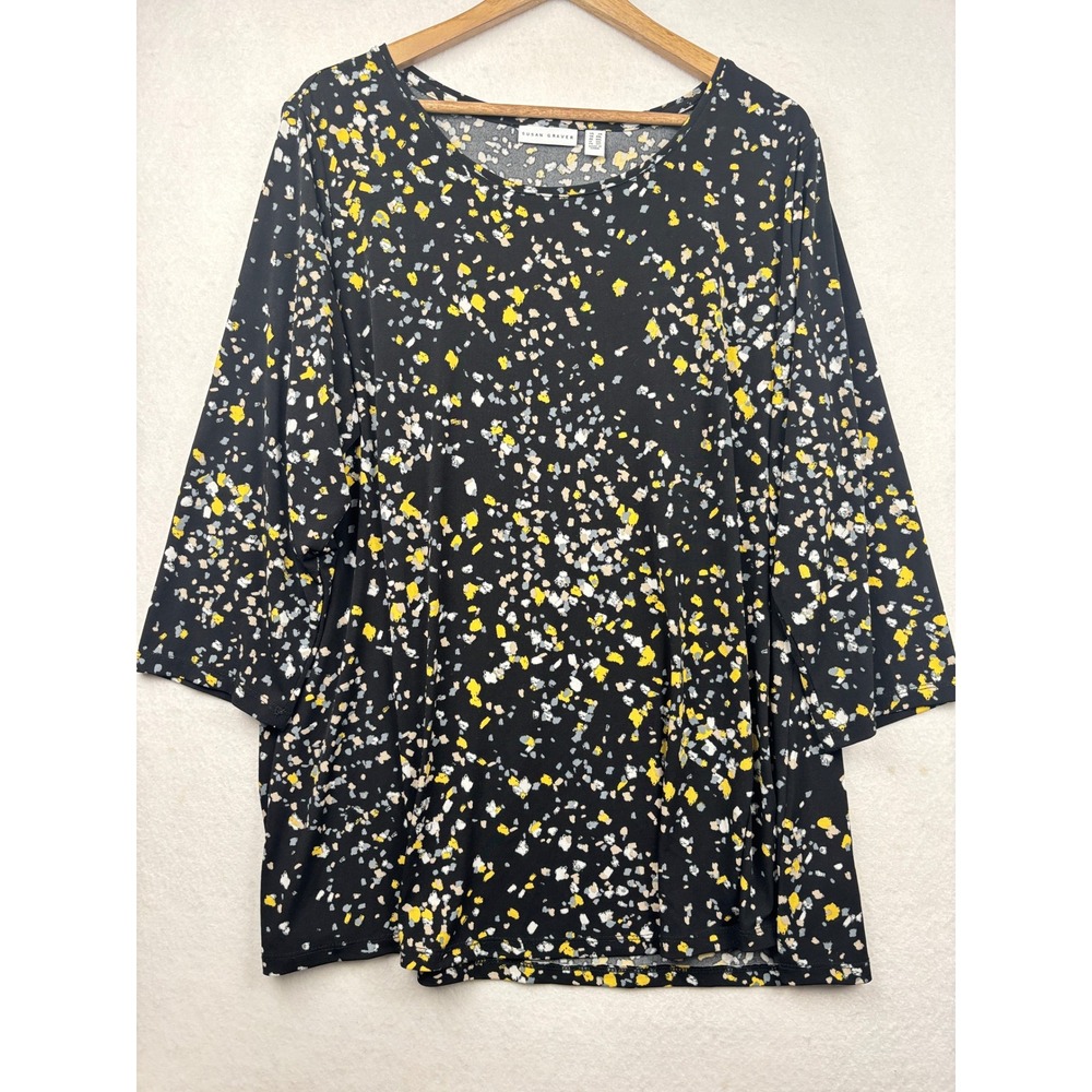 Susan Graver Knit Top Womens 2X Abstract Print Scoop Neck Casual